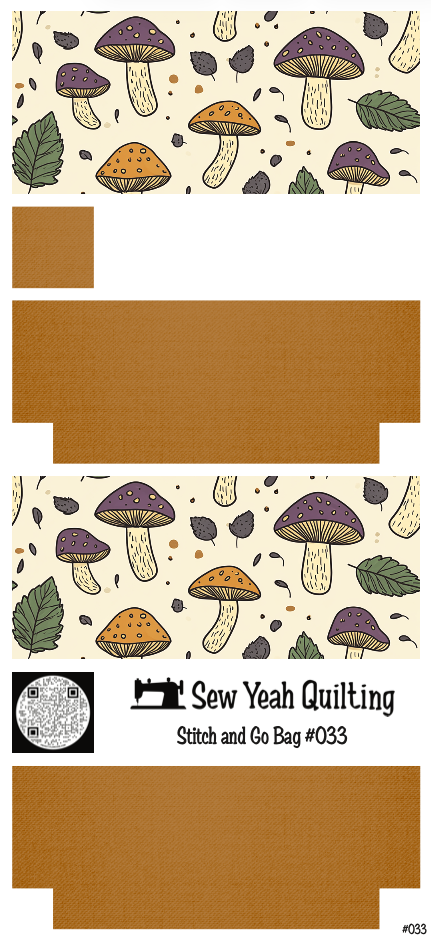 Stitch & Go Bag #33 - Mushrooms Purple / Yellow & Leaves on Brown