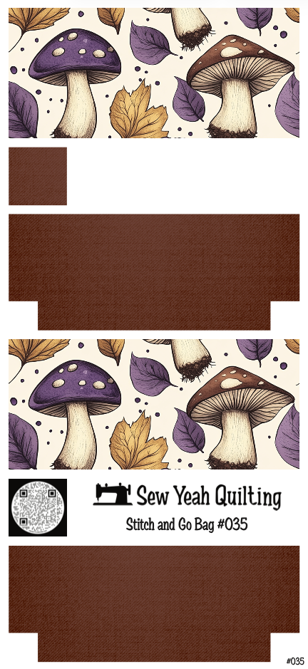 Stitch & Go Bag #35 - Mushrooms Brown/Violet on Brown