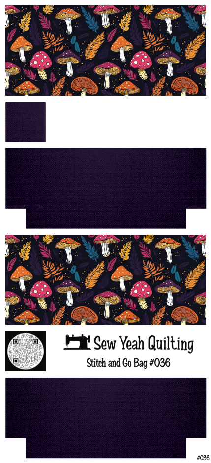 Stitch & Go Bag #36 - Mushrooms Colorful & Leaves on Violet