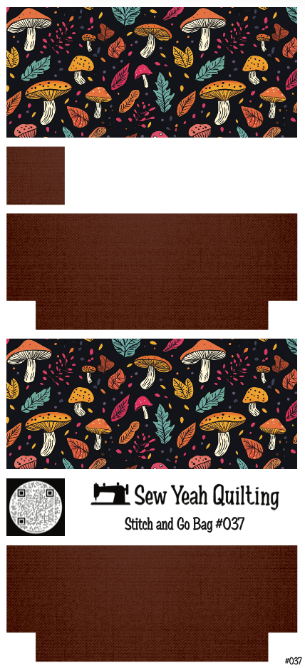 Stitch & Go Bag #37 - Mushrooms Colorful & Leaves on Brown