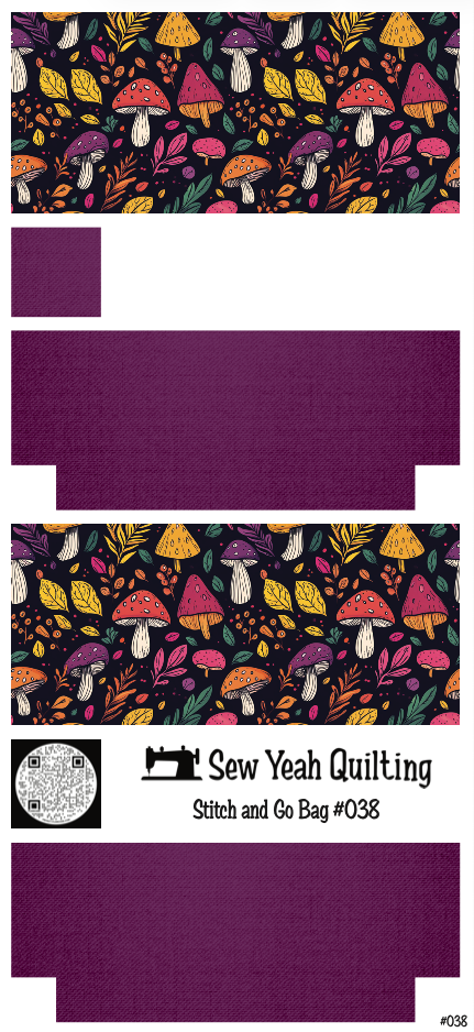 Stitch & Go Bag #38 - Mushrooms Colorful & Leaves on Purple