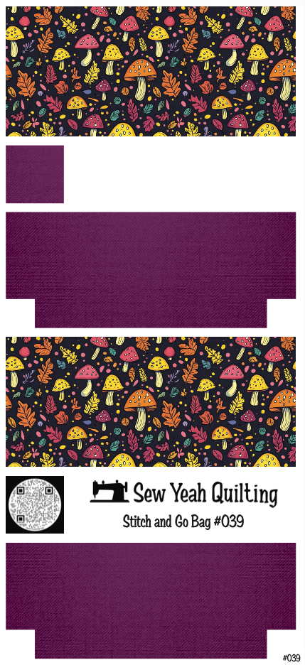 Stitch & Go Bag #39 - Mushrooms & Leaves on Violet