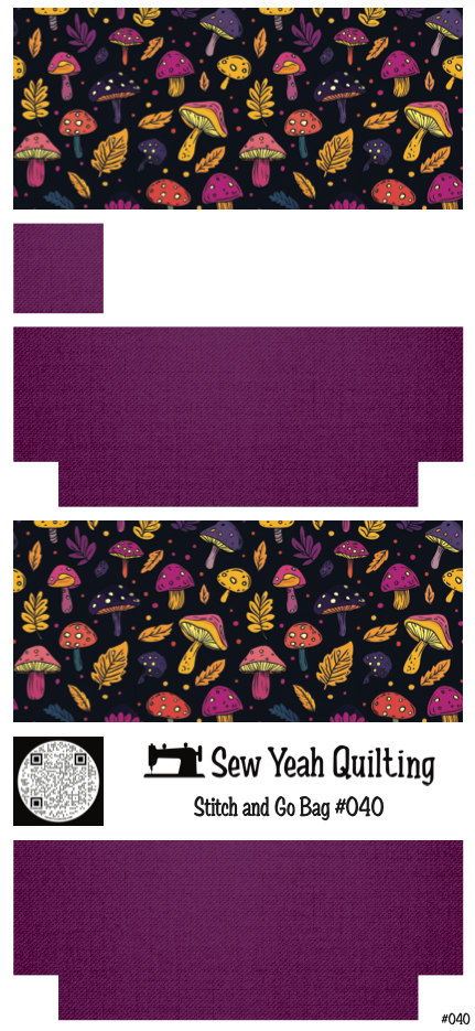 Stitch & Go Bag #40 - Mushrooms & Leaves on Purple