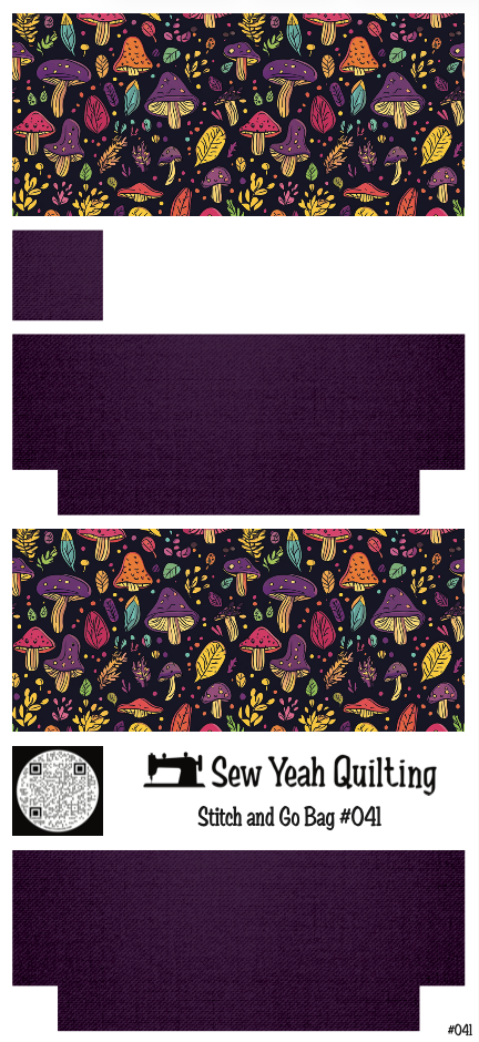 Stitch & Go Bag #41 - Mushrooms & Bright Leaves on Dark Purple