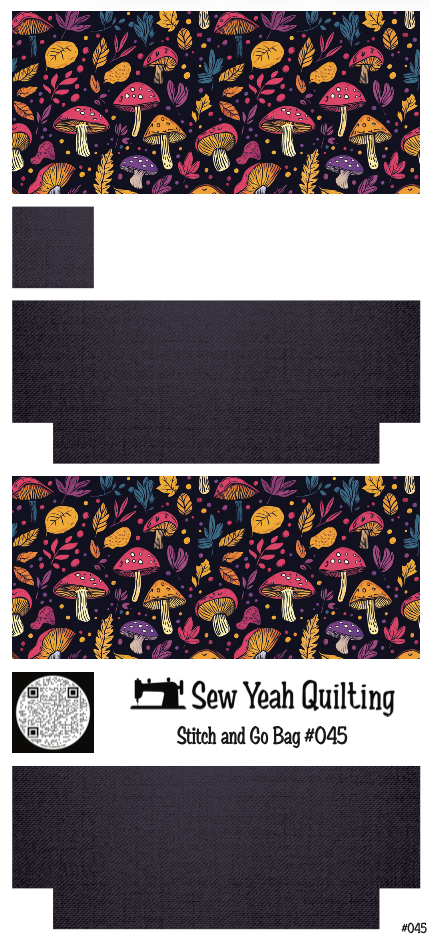 Stitch & Go Bag #45 - Mushrooms Pink & Leaves on Indigo