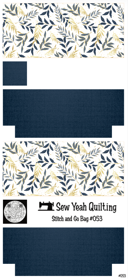 Stitch & Go Bag #53 - Leaves Blue / Gold on Blue