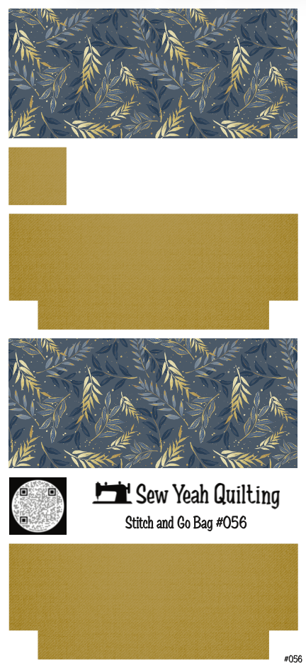 Stitch & Go Bag #56 - Leaves Gold / Blue on Yellow Mustard