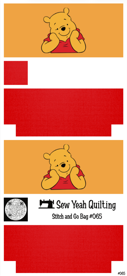Stitch & Go Bag #65 - Pooh Bear Smiling on Red