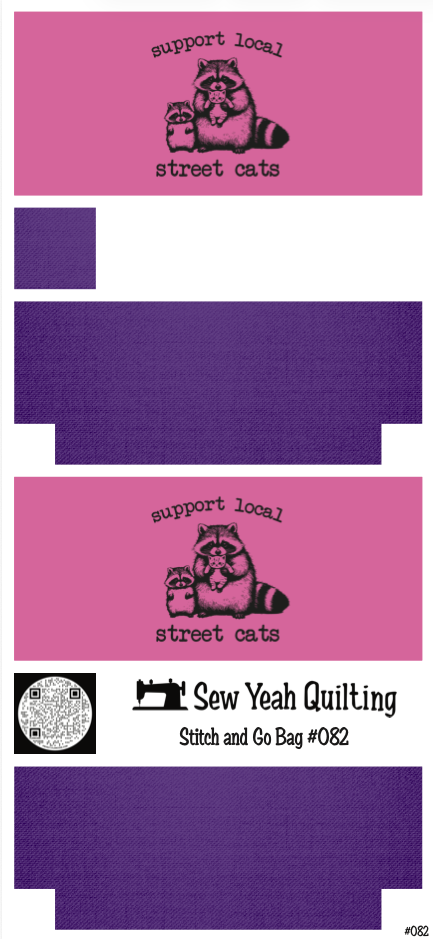 Stitch & Go Bag #82 - Quote "Support local street cats" Raccoons & Street Cats on Violet