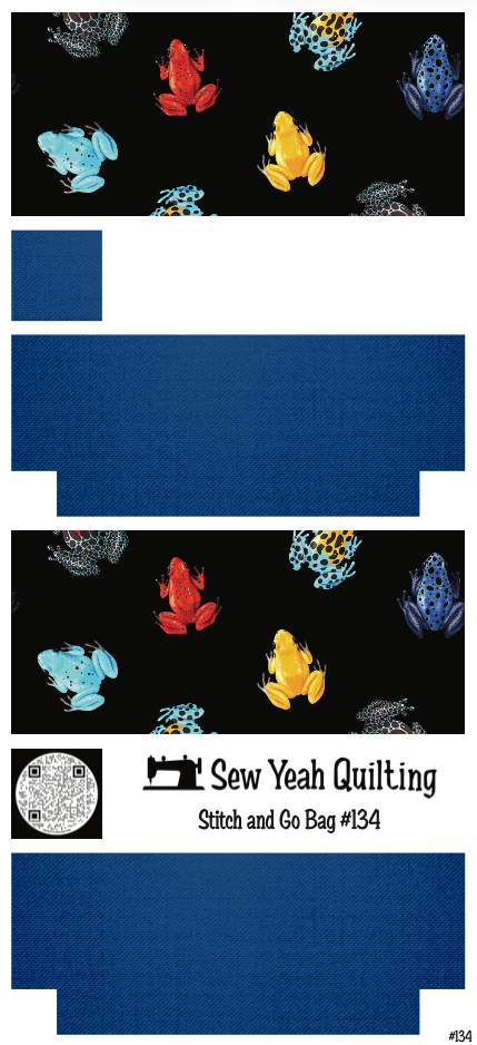 Stitch & Go Bag #134 - Frogs Neon Scattered on Blue