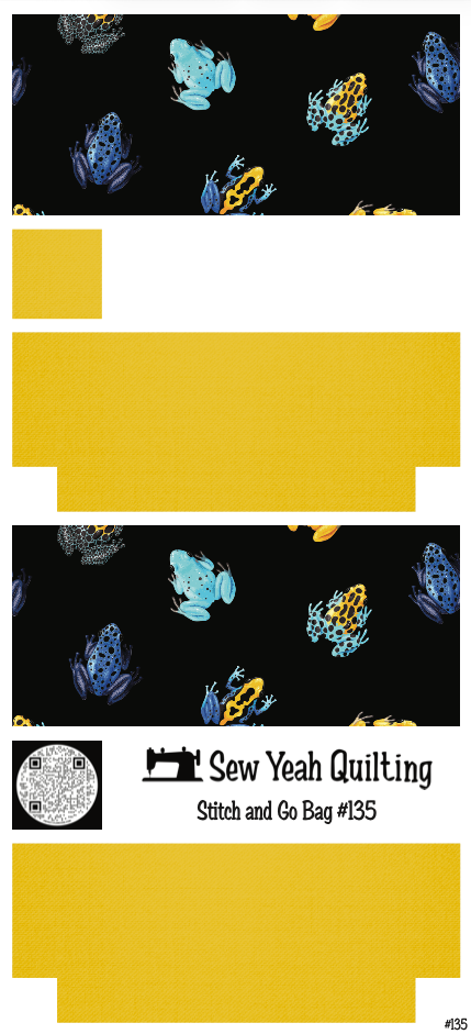 Stitch & Go Bag #135 - Frogs Neon Scattered on Yellow