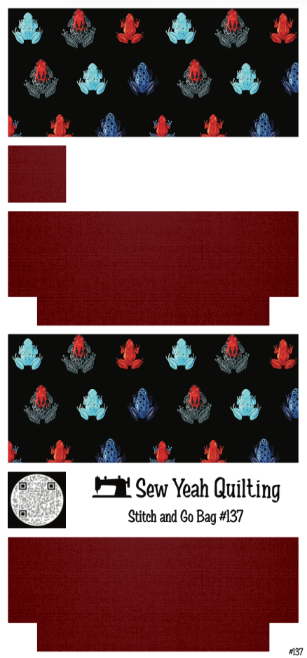 Stitch & Go Bag #137 - Frogs Mini on Dark Red