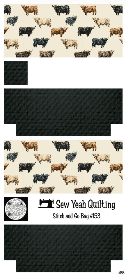 Stitch & Go Bag #153 - Cows on Black