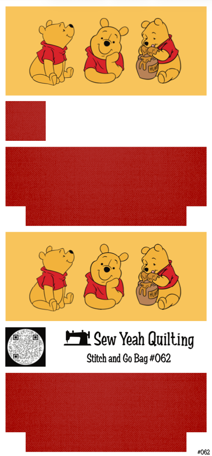 Stitch & Go Bag #62 - Pooh Bear on Red