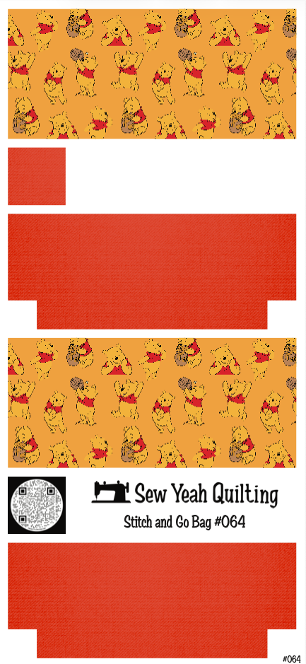 Stitch & Go Bag #64 - Pooh Bear Pattern on Bright Red