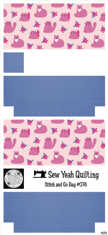 Stitch & Go Bag #74 - Cats Pink & Flowers on Periwinkle