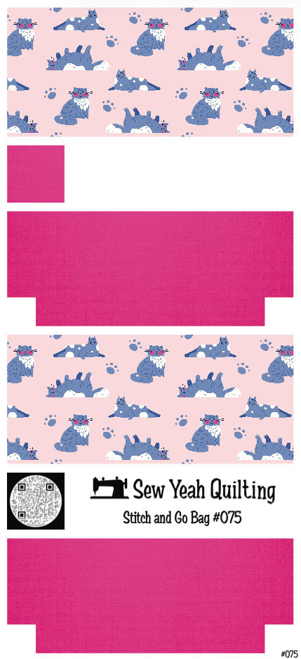 Stitch & Go Bag #75 - Cats & Paw Prints on Hot Pink