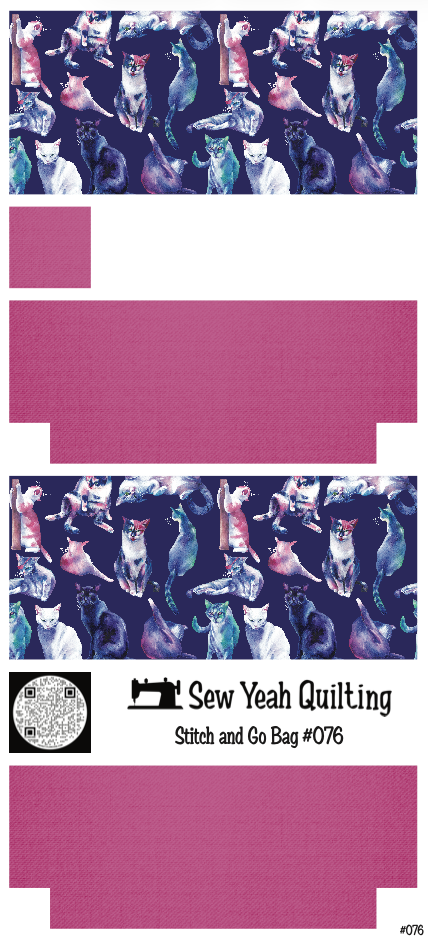 Stitch & Go Bag #76 - Cats Watercolor Vibrant on Fuchsia