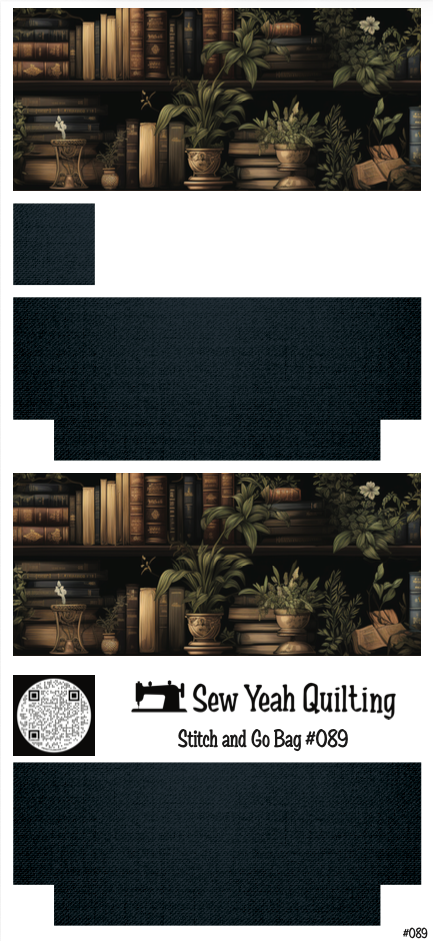 Stitch & Go Bag #89 - Books & Plants on Navy Blue