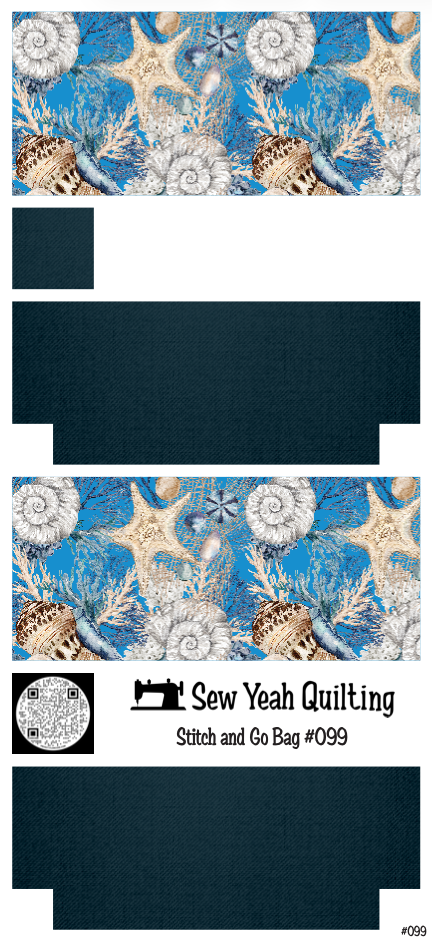 Stitch & Go Bag #99 - Sealife Shells & Starfish on Navy Blue