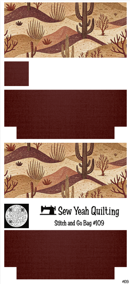 Stitch & Go Bag #109 - Desert & Cactus on Reddish Brown