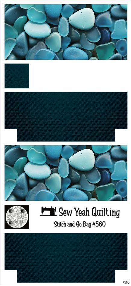 Stitch & Go Bag #560 - Blue Sea Glass & Stones on Navy Blue