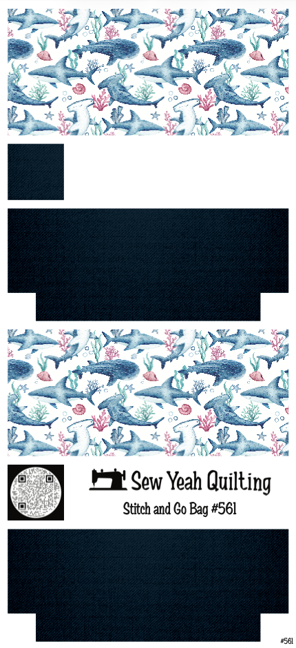 Stitch & Go Bag #561 - Sharks & Coral Watercolor on Navy Blue