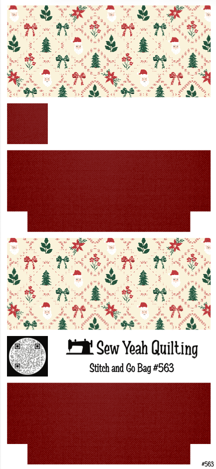 Stitch & Go Bag #563 - Christmas Trees & Santa Pattern on Red