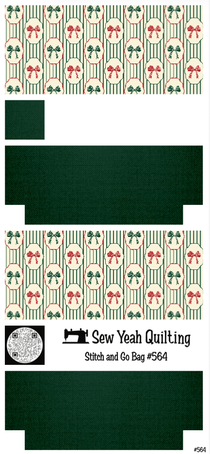 Stitch & Go Bag #564 - Christmas Bows & Stripes on Green