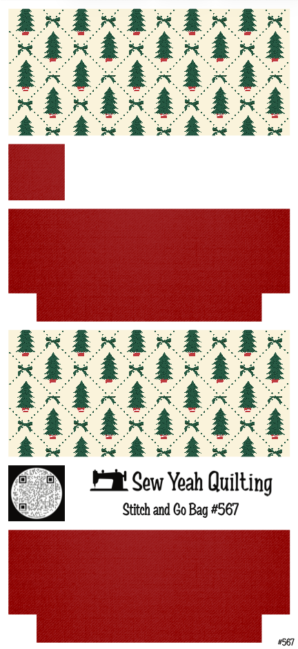 Stitch & Go Bag #567 - Christmas Tree Pattern on Red