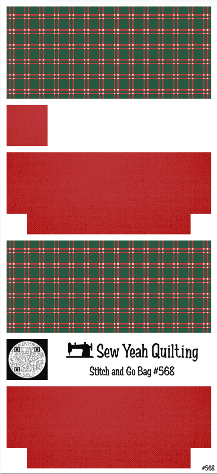 Stitch & Go Bag #568 - Christmas Plaid Pattern Red & Green on Red