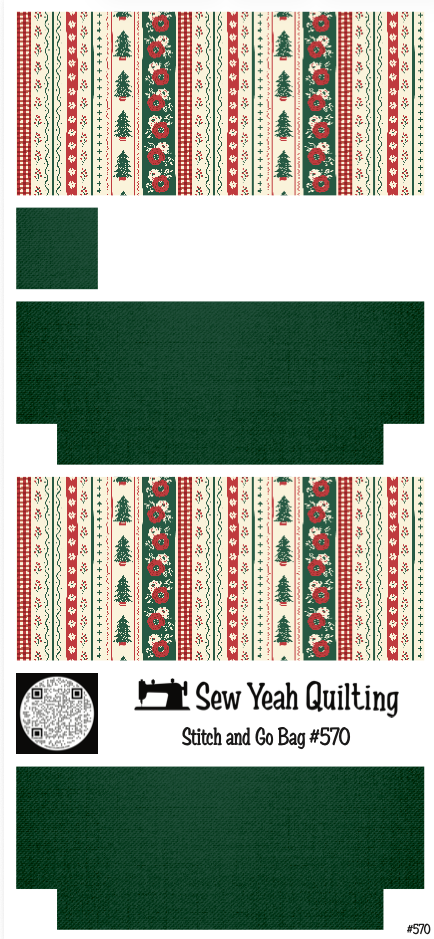 Stitch & Go Bag #570 - Christmas Stripes & Flowers on Green