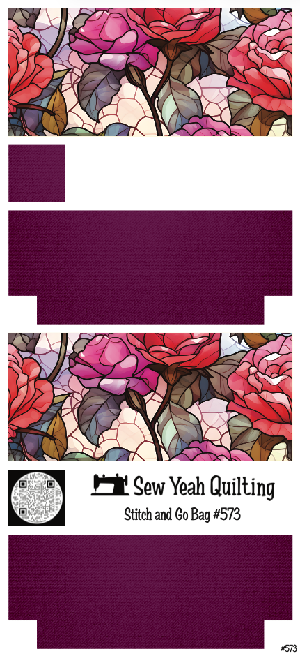 Stitch & Go Bag #573 - Stained Glass Roses & Leaves on Plum