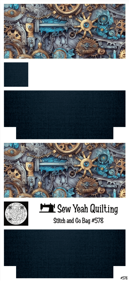 Stitch & Go Bag #578 - Steampunk Machinery & Cogs on Navy Blue