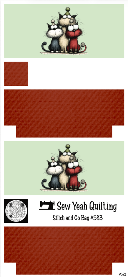 Stitch & Go Bag #583 - Chirstmas Cats with Festive Hat on Red