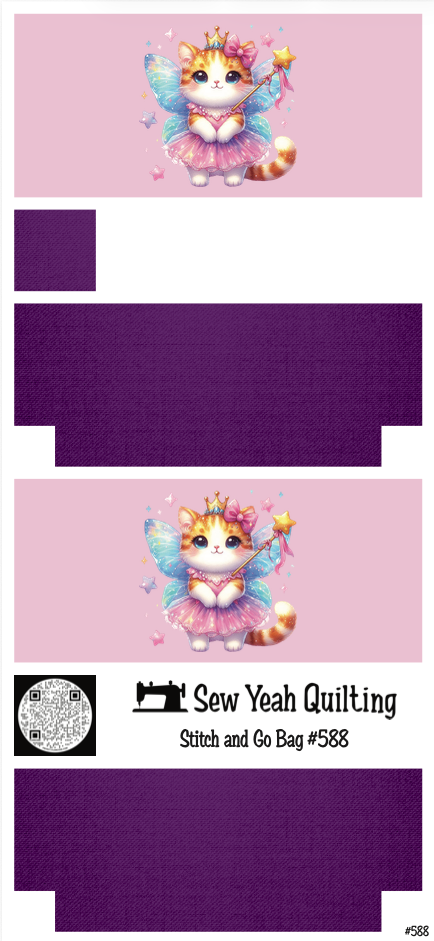 Stitch & Go Bag #588 - Cat Fairy on Purple