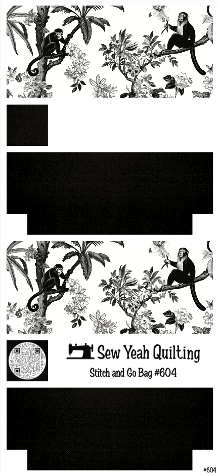 Stitch & Go Bag #604 - Monkeys & Jungle Plants on Black