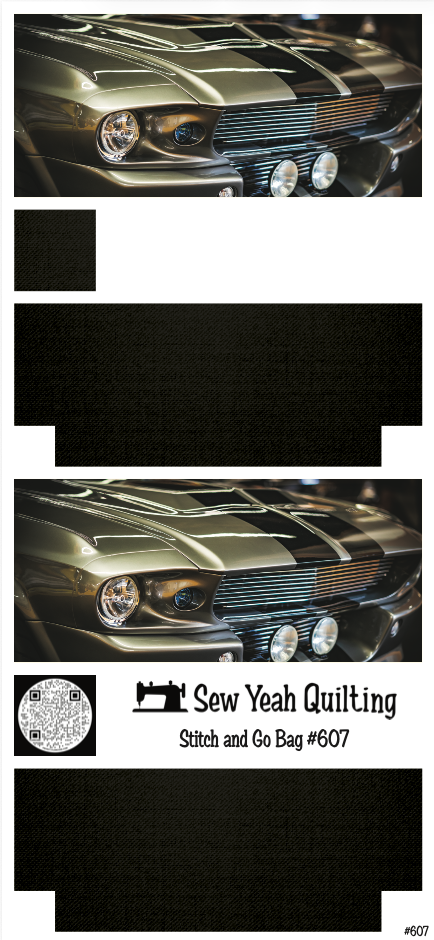 Stitch & Go Bag #607 - Car Mustang Headlights on Dark Charcoal