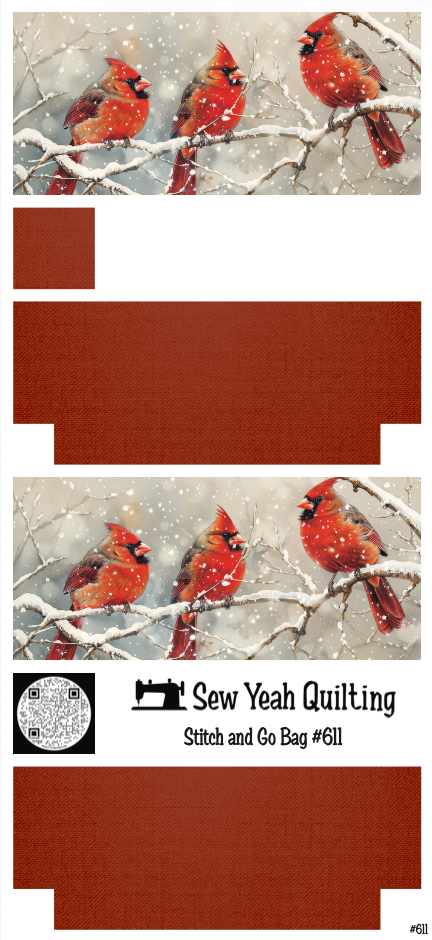 Stitch & Go Bag #611 - Bird Red Cardinals on Red