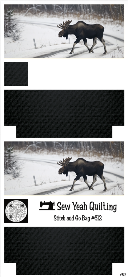 Stitch & Go Bag #612 - Animal Moose Crossing on Black