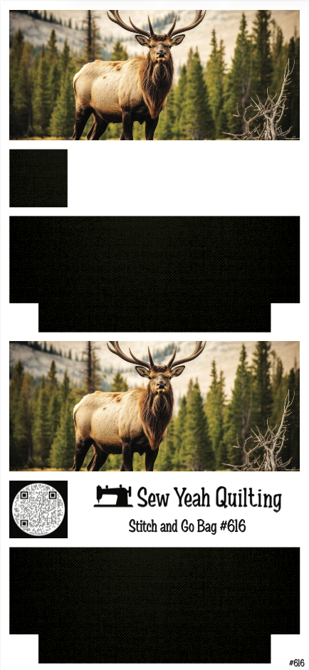 Stitch & Go Bag #616 - Animal Elk Bull on Black