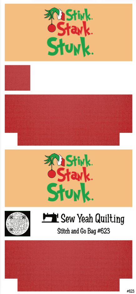 Stitch & Go Bag #623 - Christmas Quote "Stink, Stank, Stunk" on Red