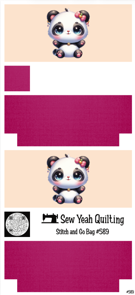 Stitch & Go Bag #589 - Panda on Hot Pink