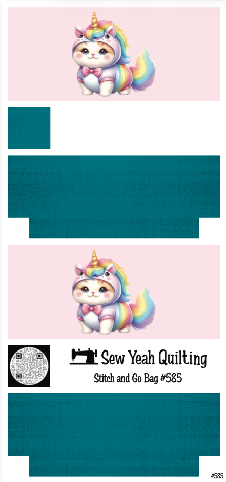 Stitch & Go Bag #585 - Cat Unicorn & Rainbow on Teal
