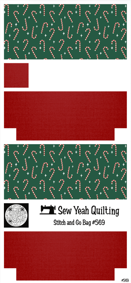 Stitch & Go Bag #569 - Christmas Candycane & Diamond on Red