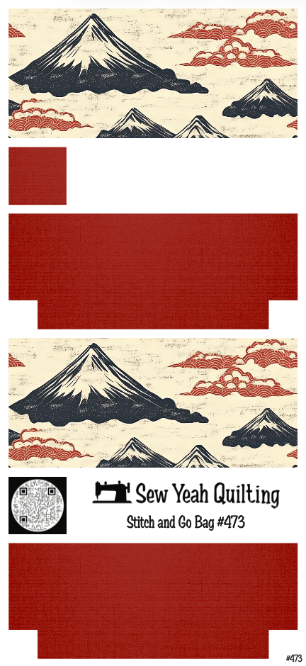 Stitch & Go Bag #473 - Fuji Woodblock Clouds on Red