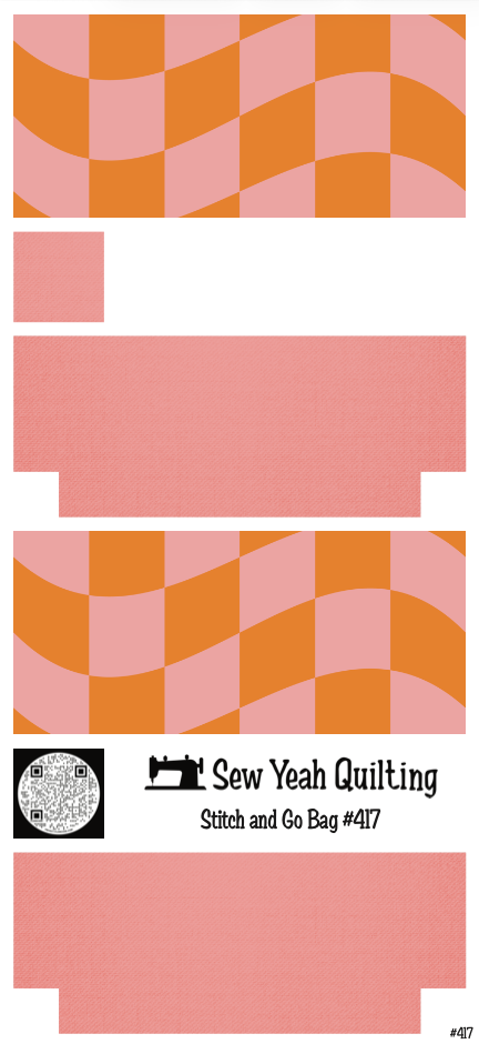 Stitch & Go Bag #417 - Checkered Pink & Orange on Pink