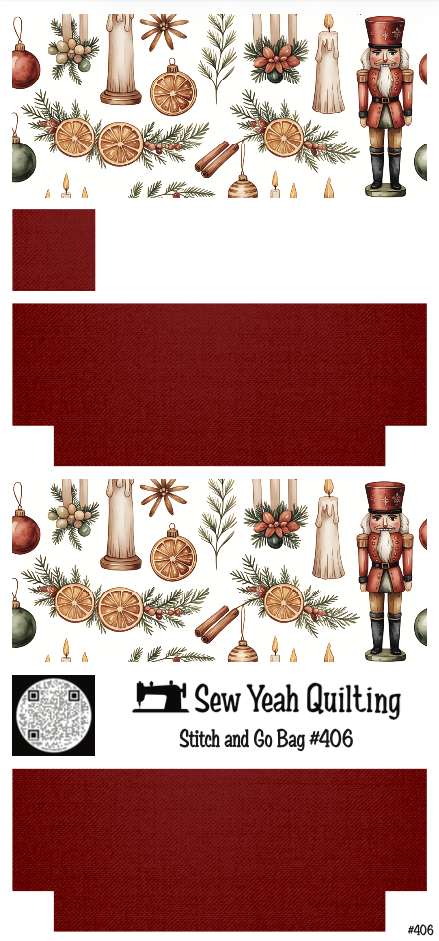 Stitch & Go Bag #406 - Christmas Nutcracker Citrus & Candles on Red