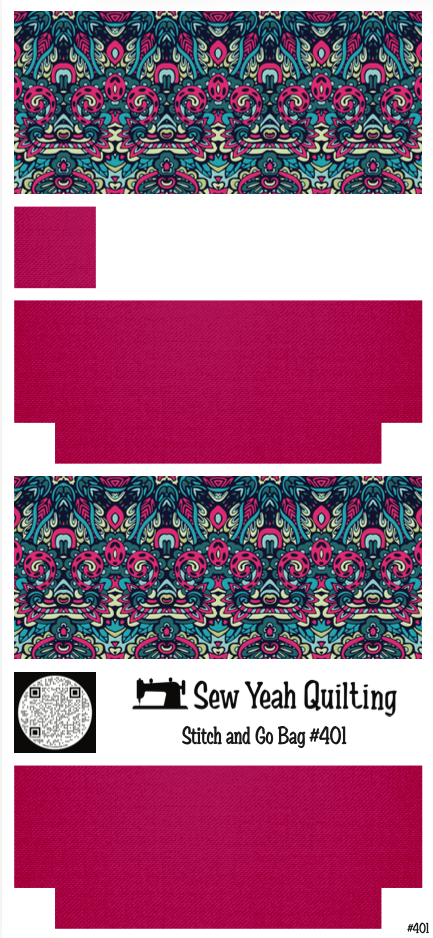 Stitch & Go Bag #401 - Kaleidoscope Light Blue, Teal, Pink & Yellow Green on Magenta