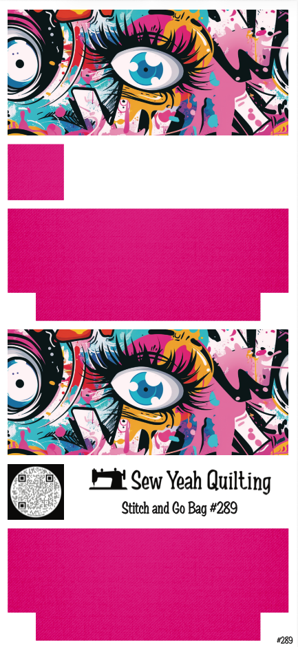 Stitch & Go Bag #289 - Graffiti Big Eye & Splatter Paint on Hot Pink